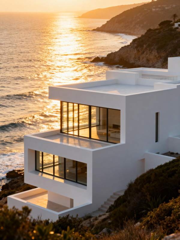 海边现代别墅日落图片