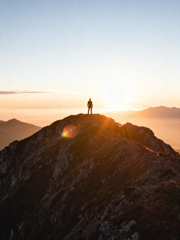 山顶日出剪影图片
