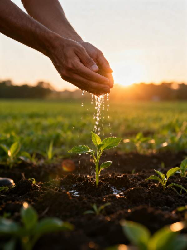 手捧水滴润幼苗图片