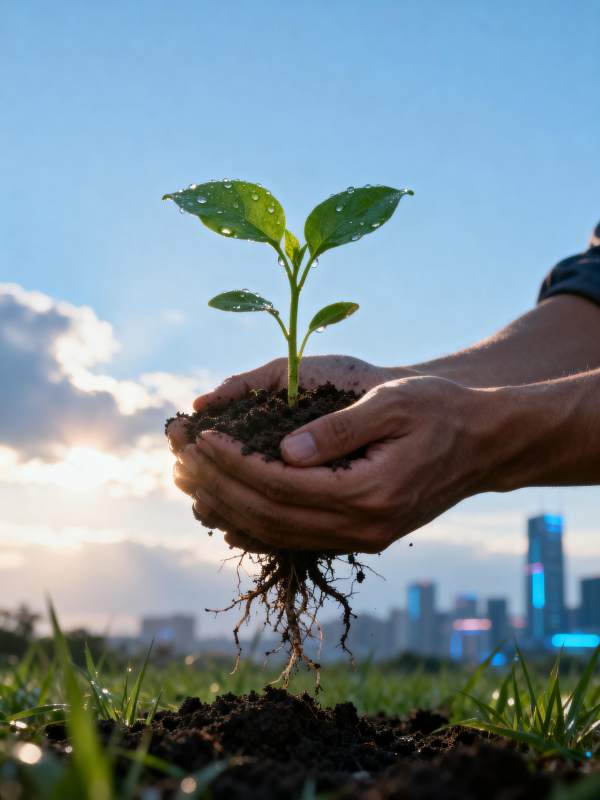 手捧新绿 城市新生图片