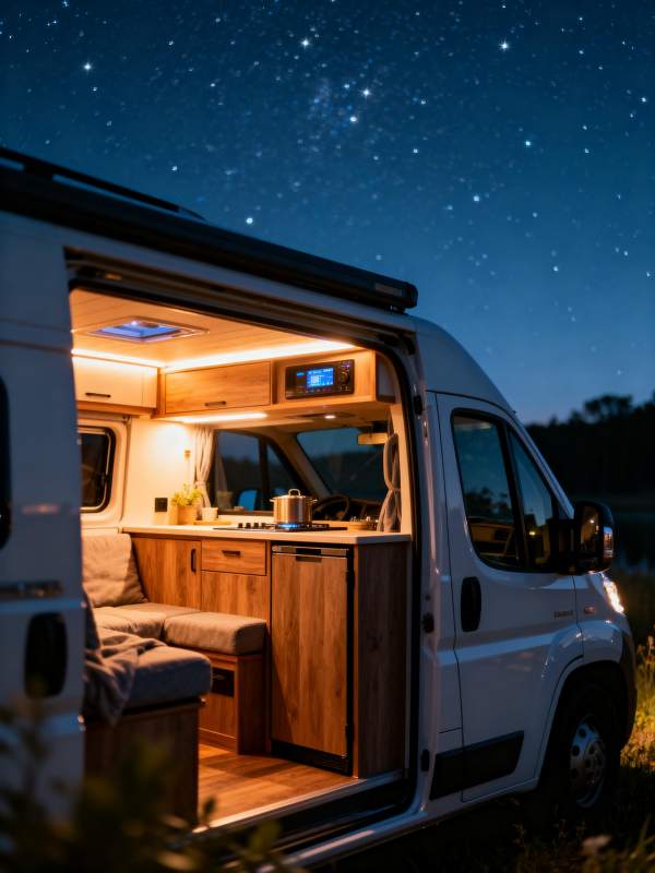 星空下的房车夜景图片