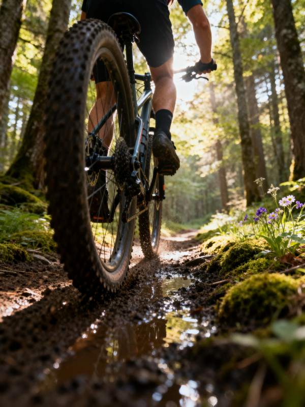 林间骑行 泥泞小径图片