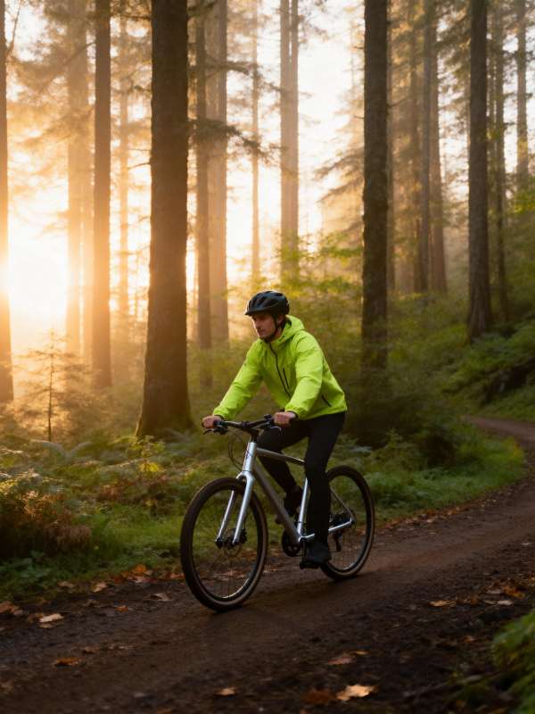 林间骑行 晨光相伴图片