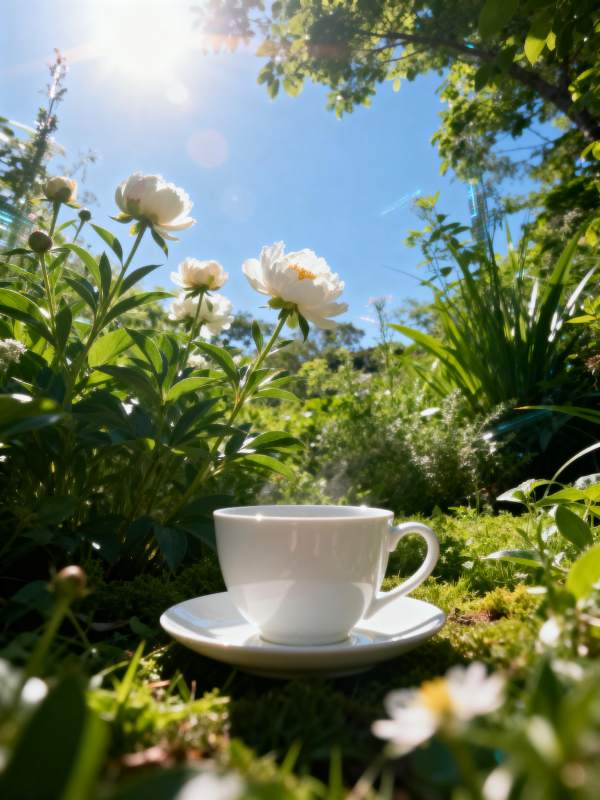 花园中的茶杯图片