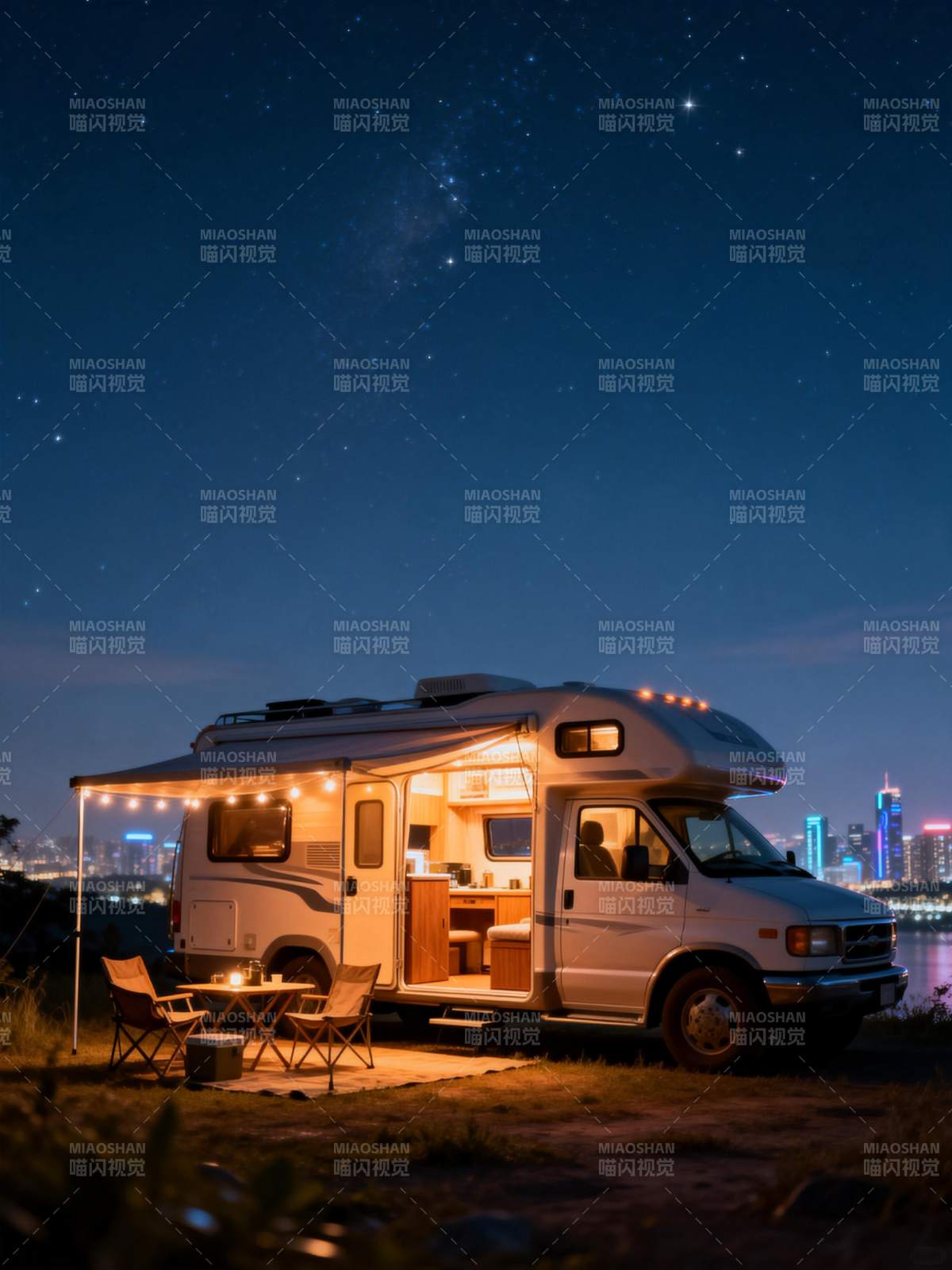 星空下的房车露营图片