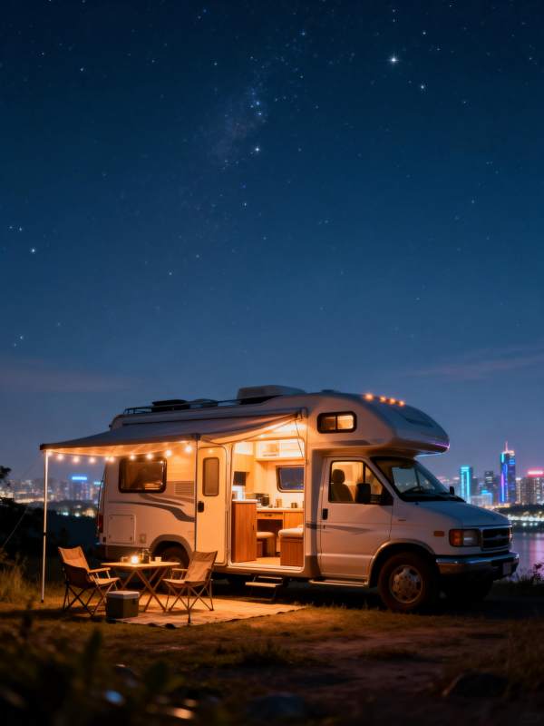 星空下的房车露营图片