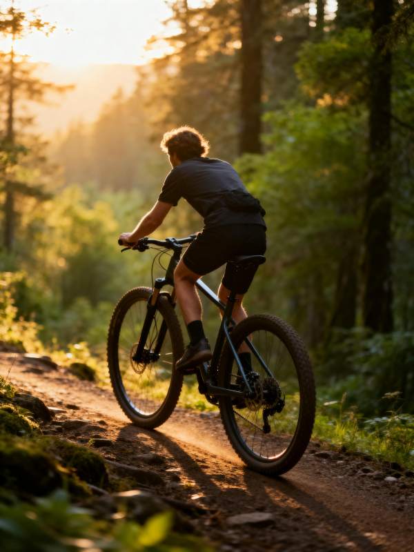 林间骑行 夕阳相伴图片