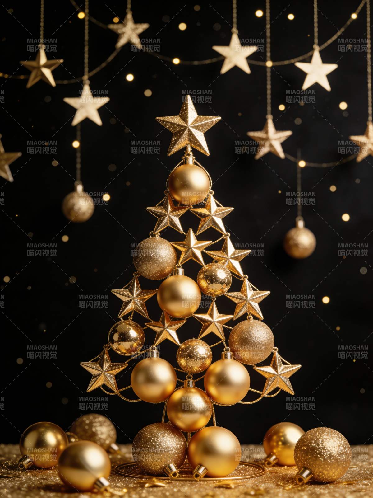 金色圣诞树装饰图片