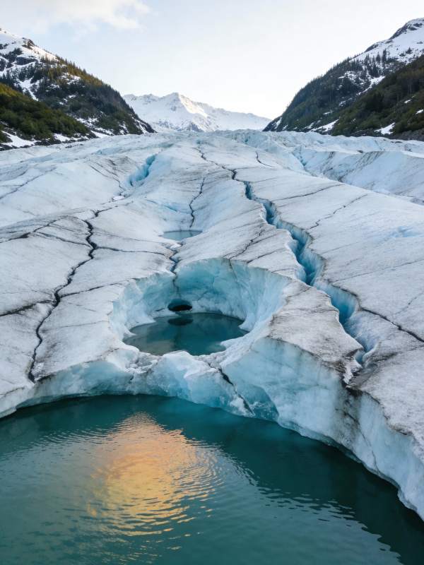 冰川裂隙映碧水图片