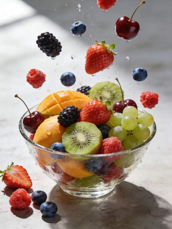 水果飞舞入碗图片