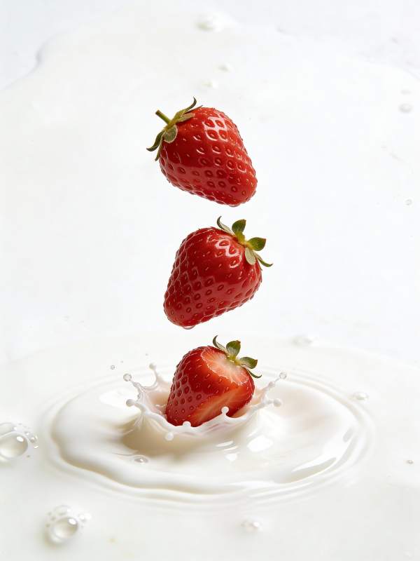 草莓入奶瞬间图片