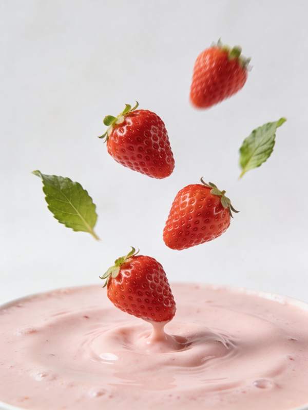 草莓跃入奶昔图片