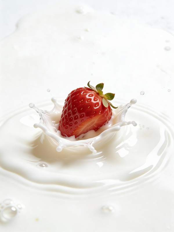 草莓入奶溅起水花图片