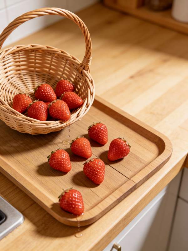 草莓篮子与木盘图片