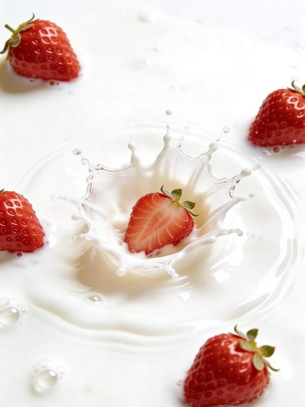 草莓入奶 溅起浪花图片