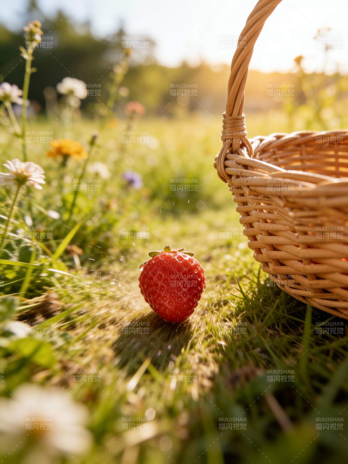 草莓与篮子的田园时光图片