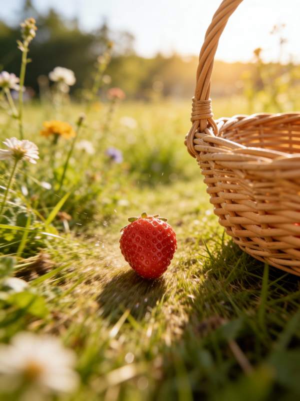 草莓与篮子的田园时光图片