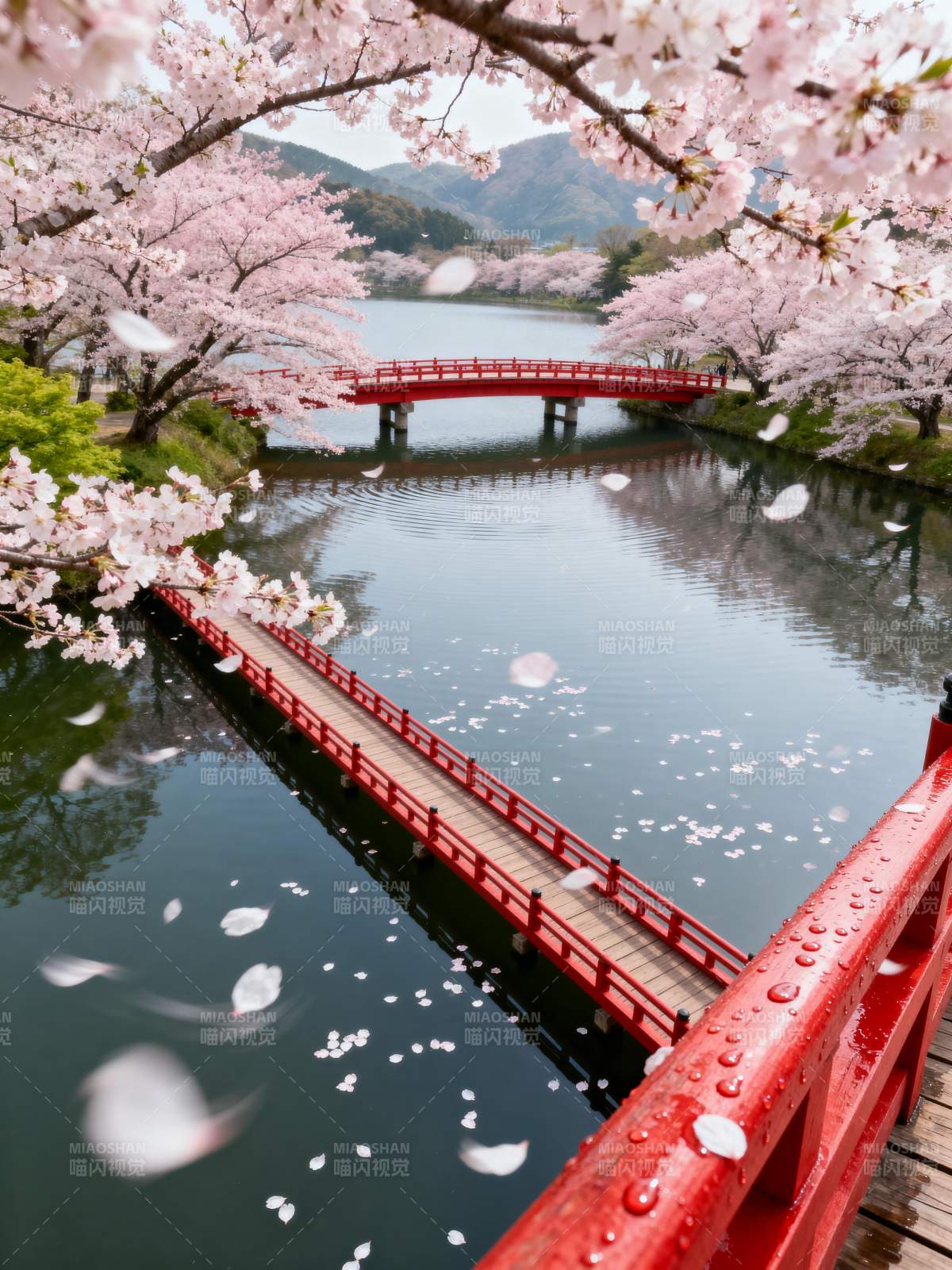 樱花桥影水清涟图片