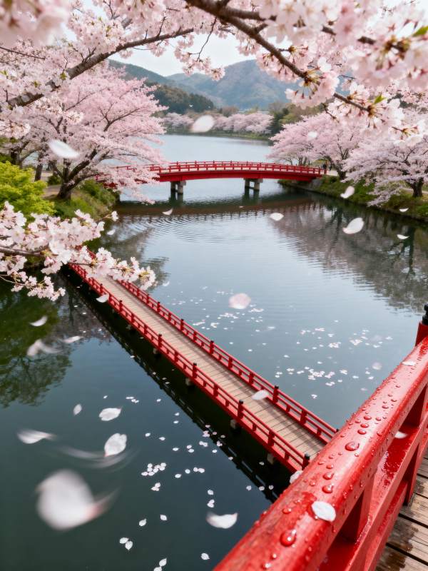 樱花桥影水清涟图片
