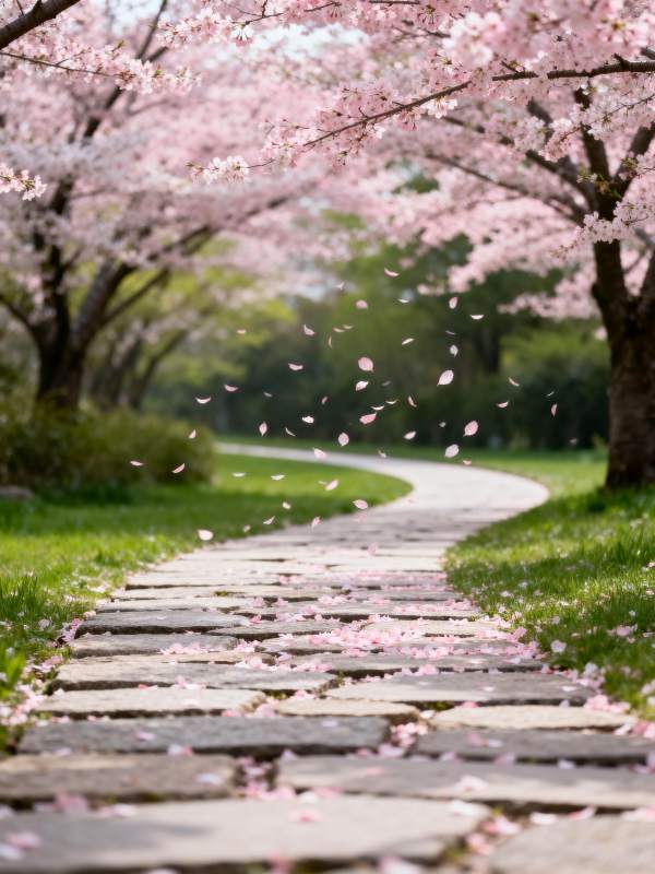 樱花小径飘落图片