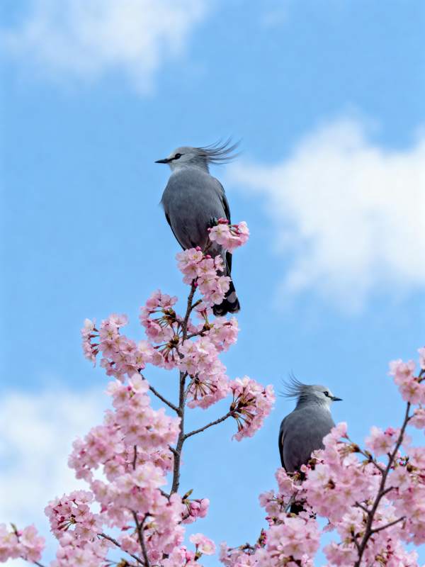 灰鸟栖樱枝图片