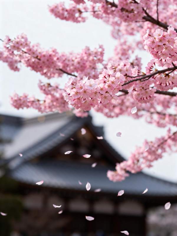 樱花飘落古寺前图片