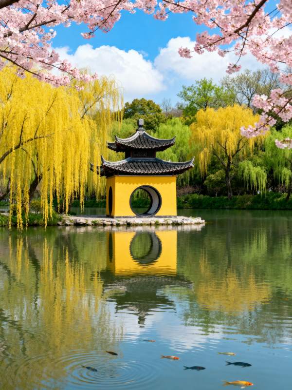 春日湖畔亭影图片