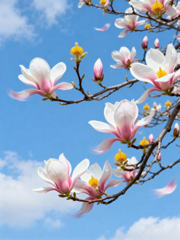 玉兰花绽放蓝天图片