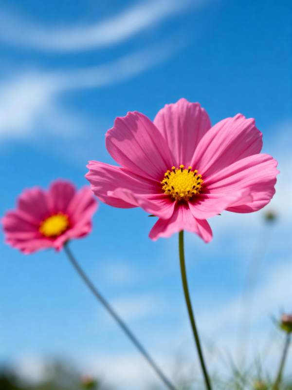 粉花映蓝天图片