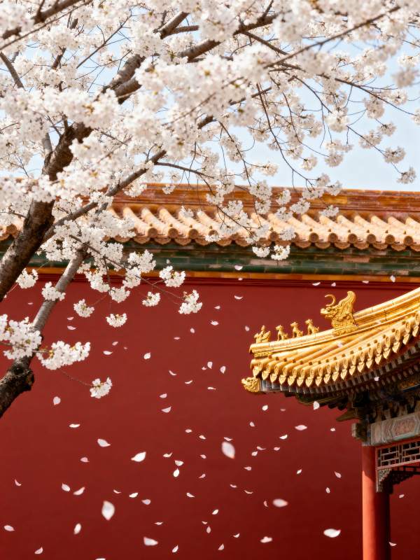 樱花飞舞古建筑图片