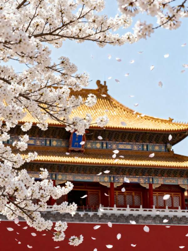 春樱映古殿图片