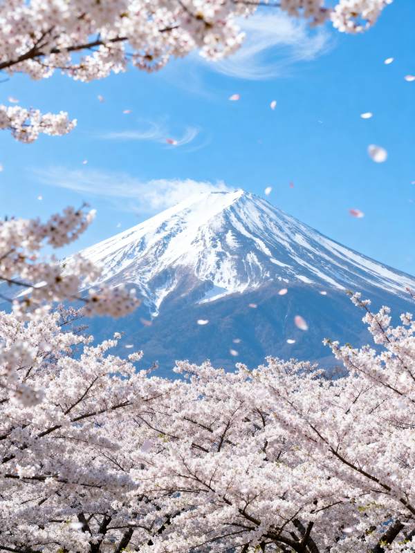 富士樱雪景图片