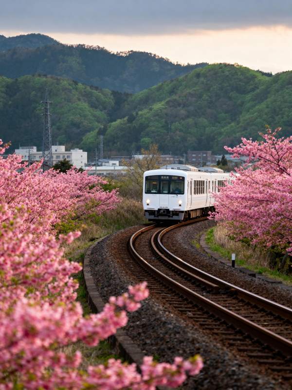 樱花列车春日行图片