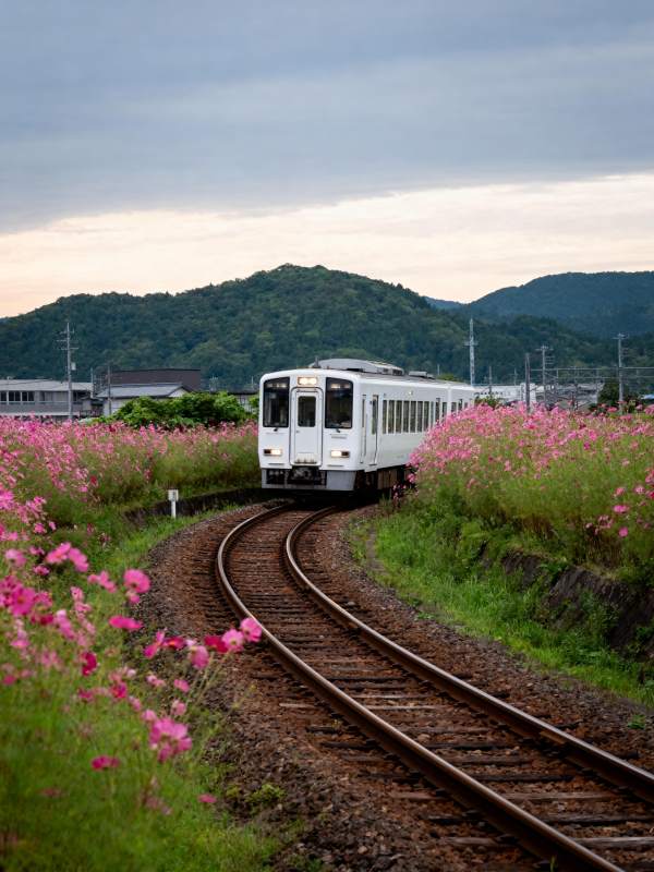 花海中的列车图片