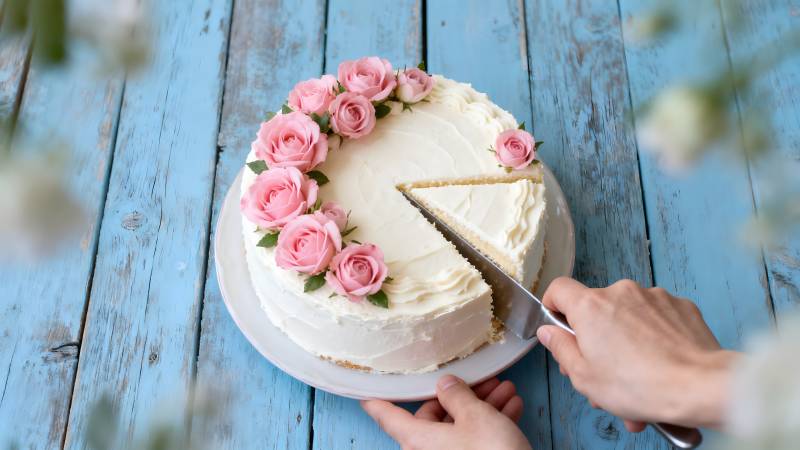 玫瑰蛋糕切片图片