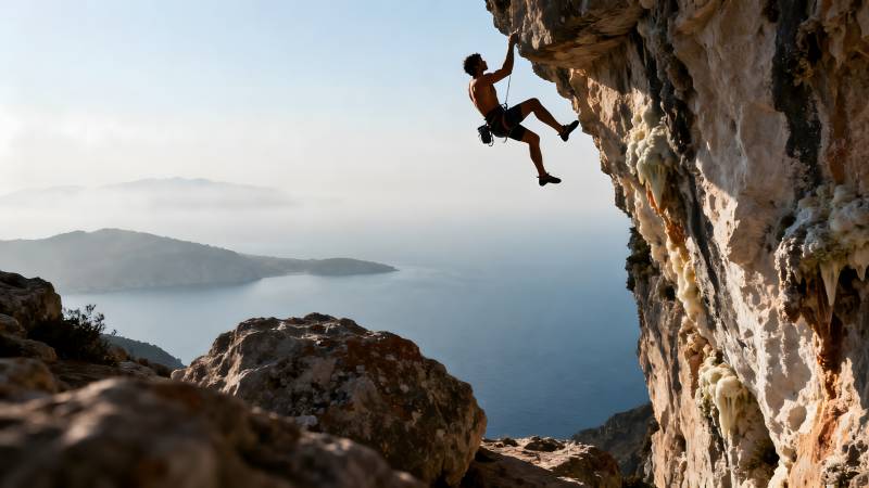 悬崖攀岩 海天一色图片