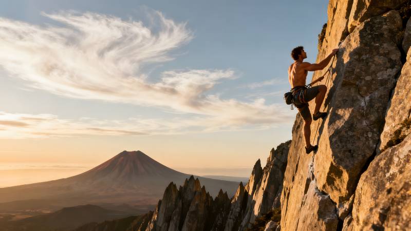 攀岩者挑战高峰图片