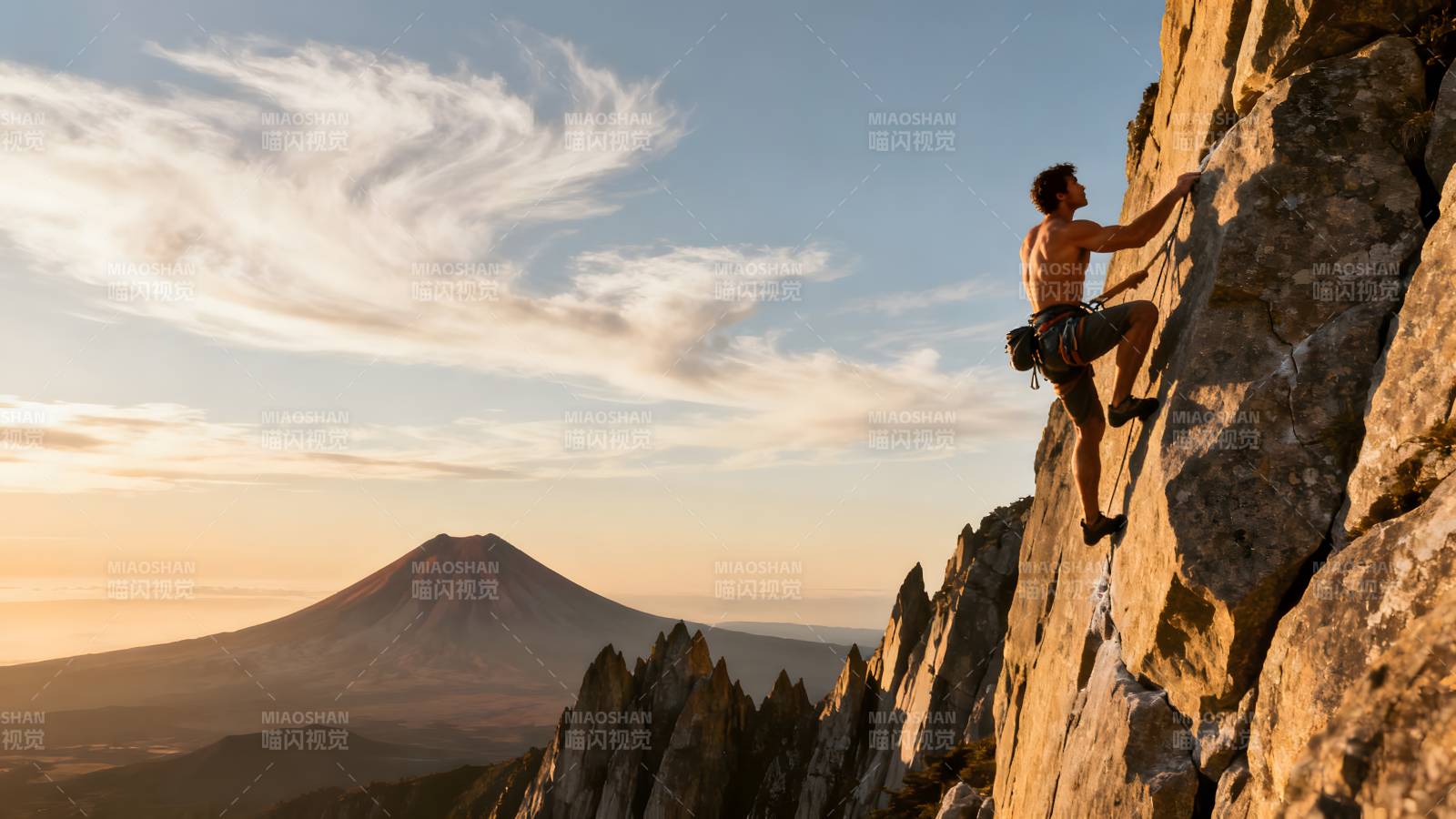攀岩者挑战高峰图片