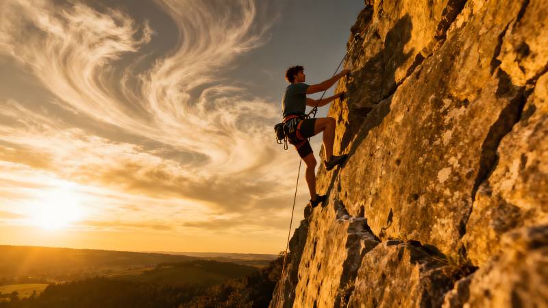 攀岩者挑战峭壁图片
