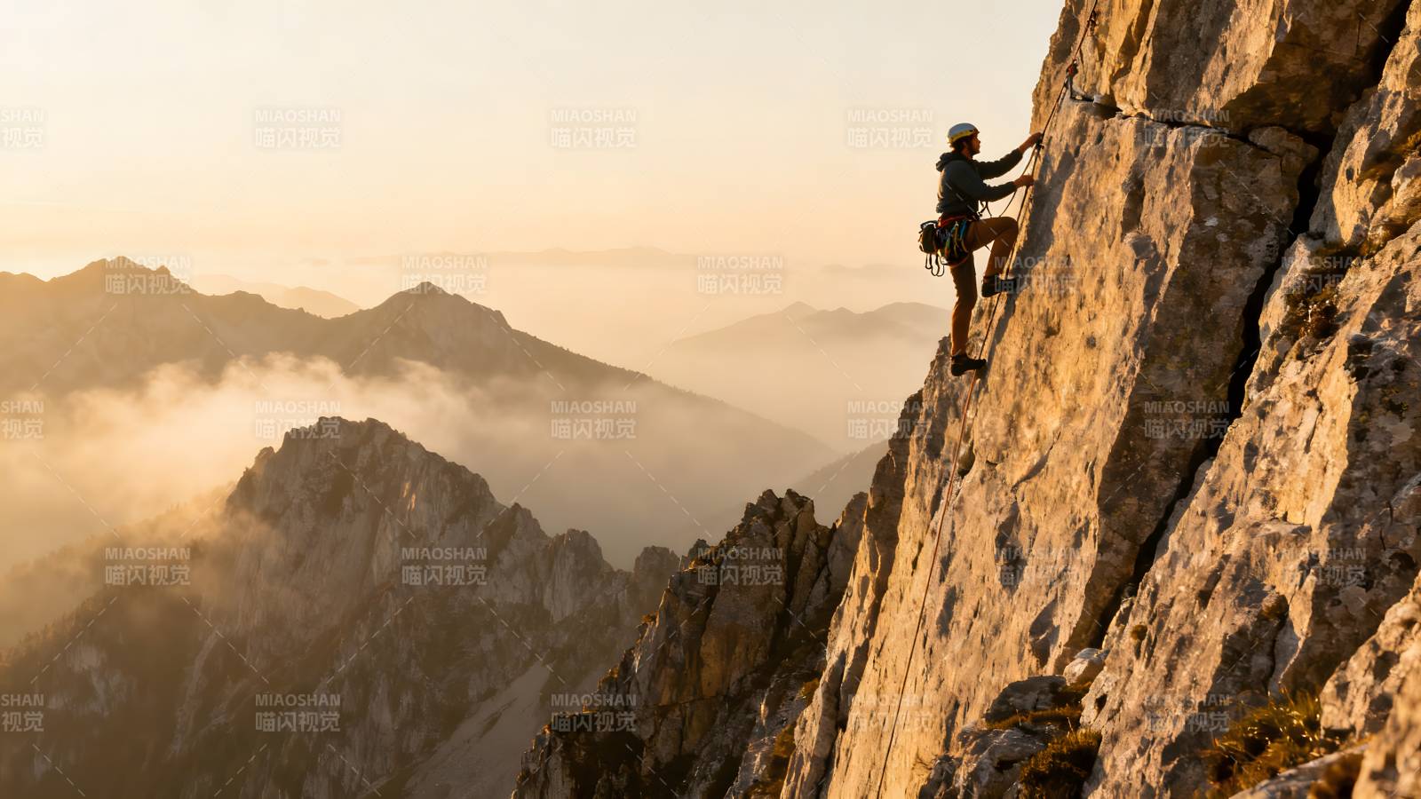 攀岩者征服峭壁图片