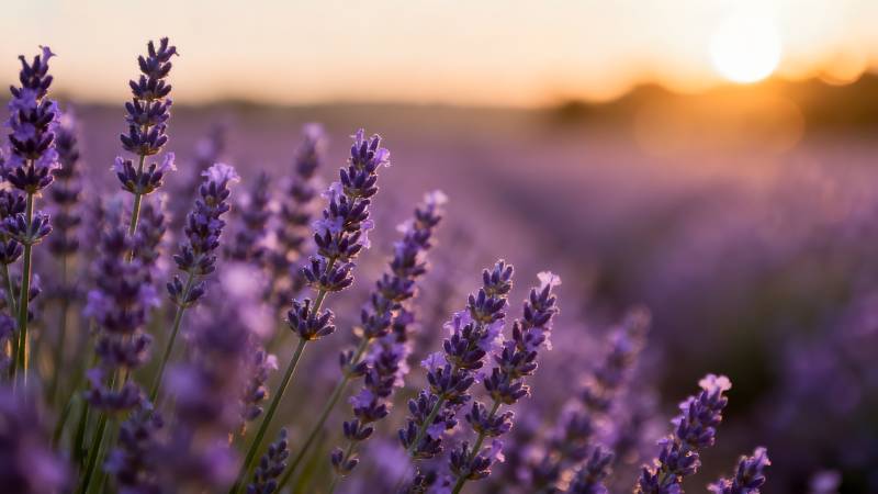 薰衣草田日落图片