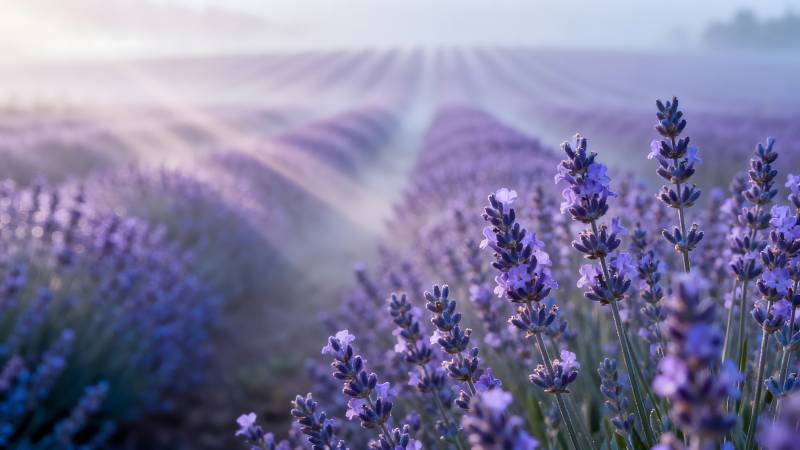 薰衣草田晨雾图片