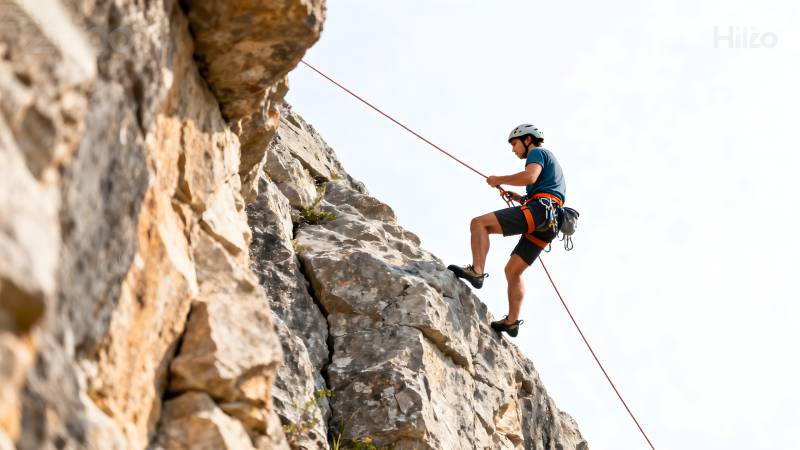 攀岩者征服峭壁图片