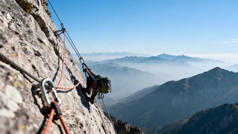 峭壁攀岩 云海远山图片