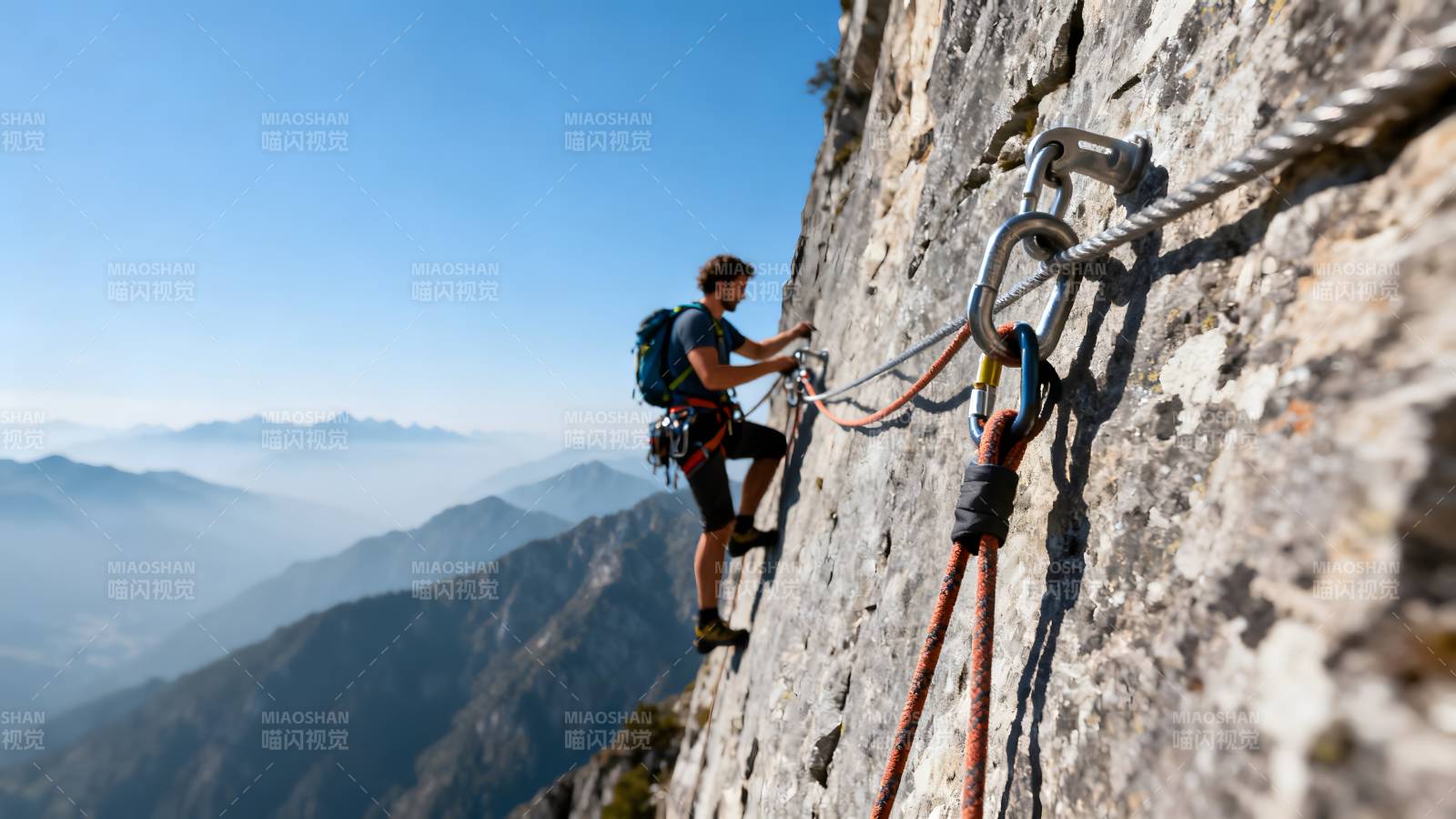 攀岩者征服峭壁图片