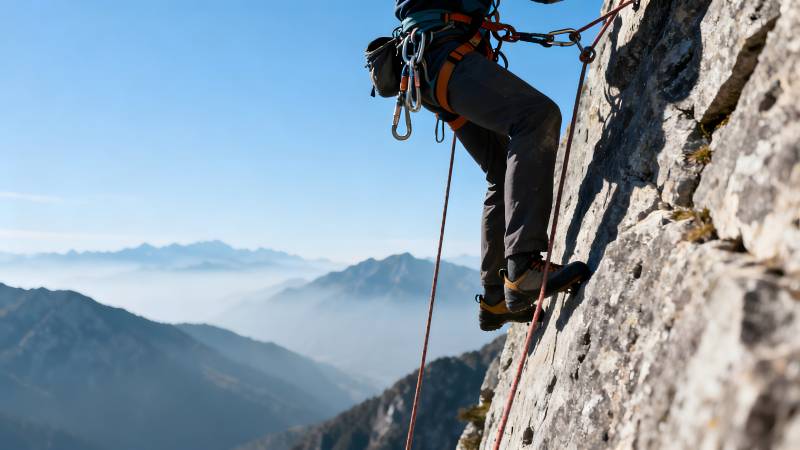 攀岩者征服峭壁图片