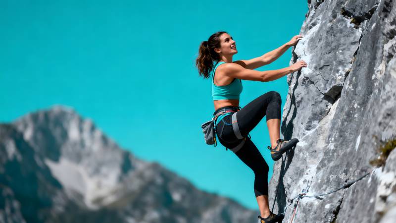 攀岩女子挑战高峰图片