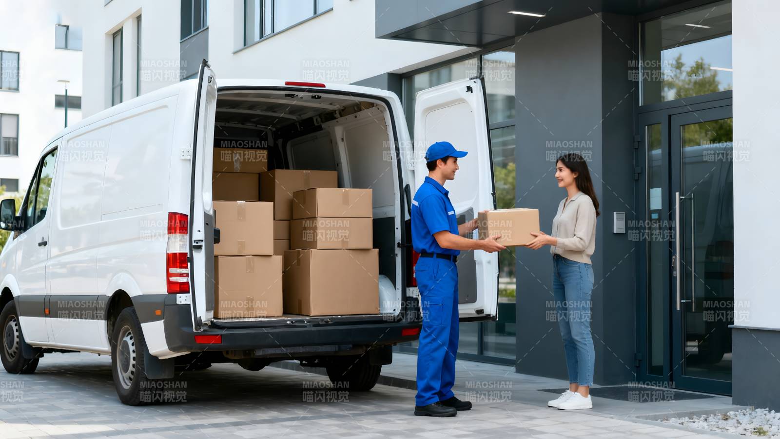 快递员送货上门图片