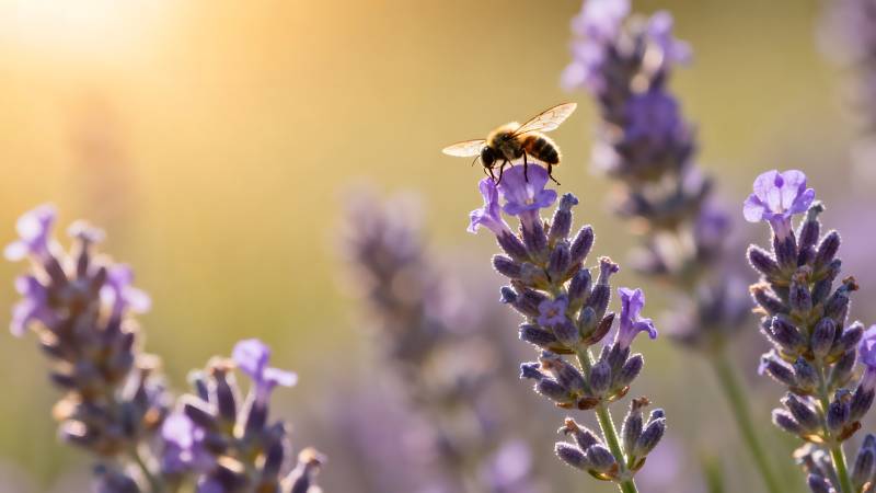蜂采薰衣草图片