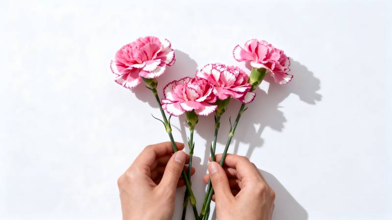 手捧三朵康乃馨图片
